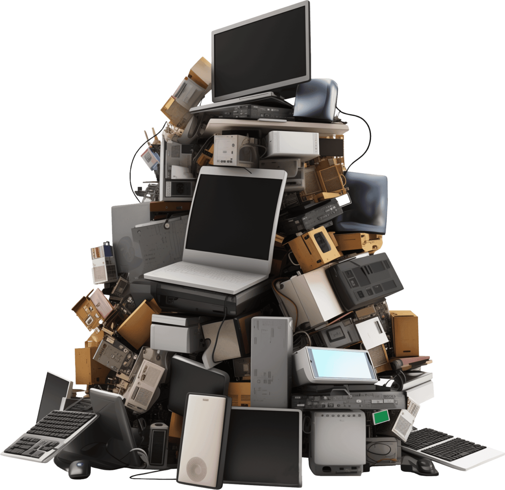 Pile of computers and electronics representing the algorithm